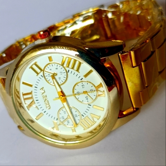 Quartz Wristwatch 1pc Men's Classic Gold Steel Strap Sports Business - Picture 1 of 5